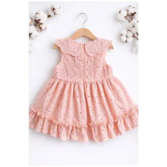 Rochita fetita roz broderie eleganta cu fundita design premium bebelusi copii trpb0220