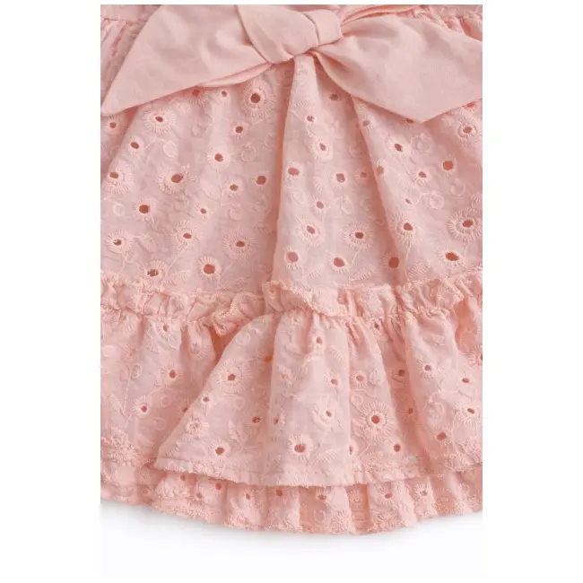 Rochita fetita roz broderie eleganta cu fundita design premium bebelusi copii trpb0220