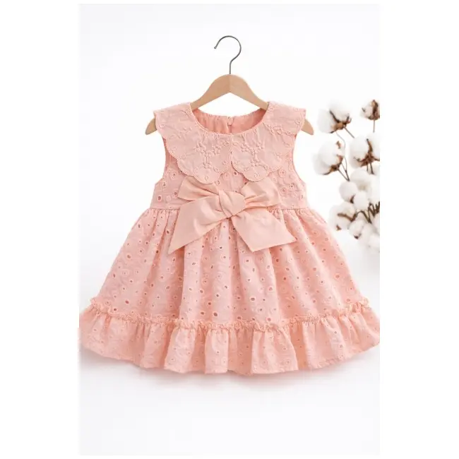 Rochita fetita roz broderie eleganta cu fundita design premium bebelusi copii trpb0220