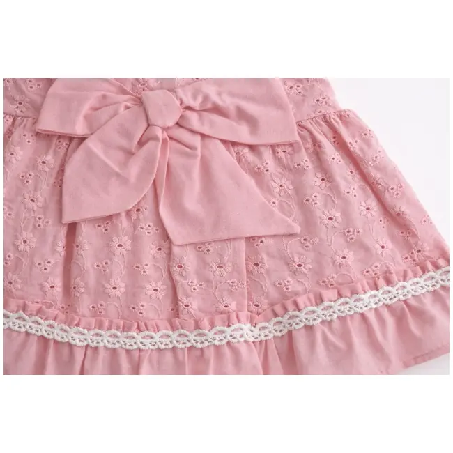 Rochita fetita roz eleganta cu fundita broderie dantela premium bebelusi copii trpb0223