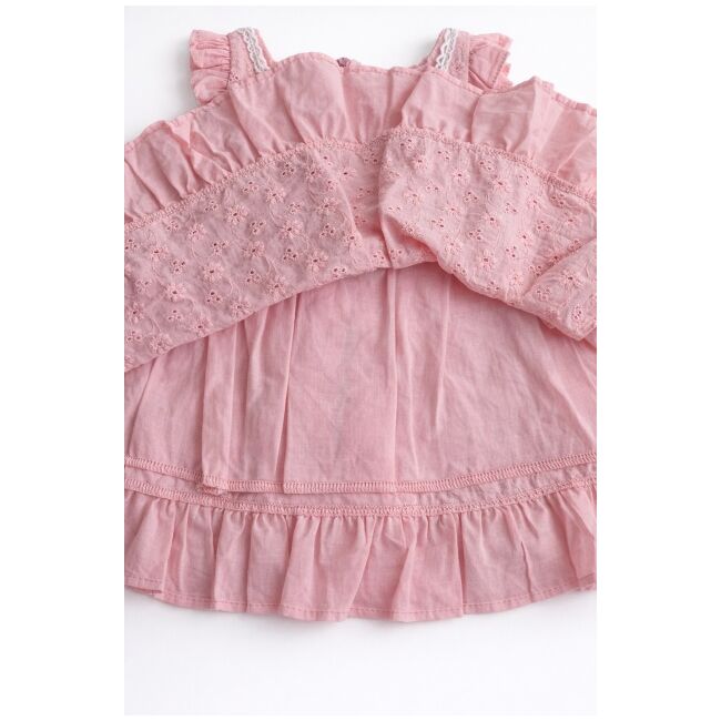 Rochita fetita roz eleganta cu fundita broderie dantela premium bebelusi copii trpb0223