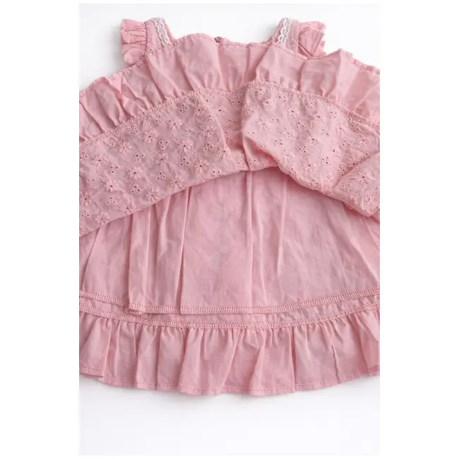 Rochita fetita roz eleganta cu fundita broderie dantela premium bebelusi copii trpb0223