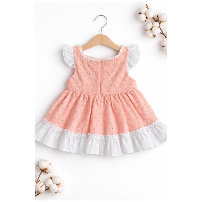 Rochita fetita somon alb eleganta cu fundita broderie dantela premium bebelusi copii trpb0222