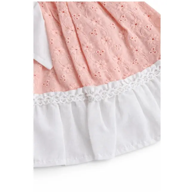 Rochita fetita somon alb eleganta cu fundita broderie dantela premium bebelusi copii trpb0222