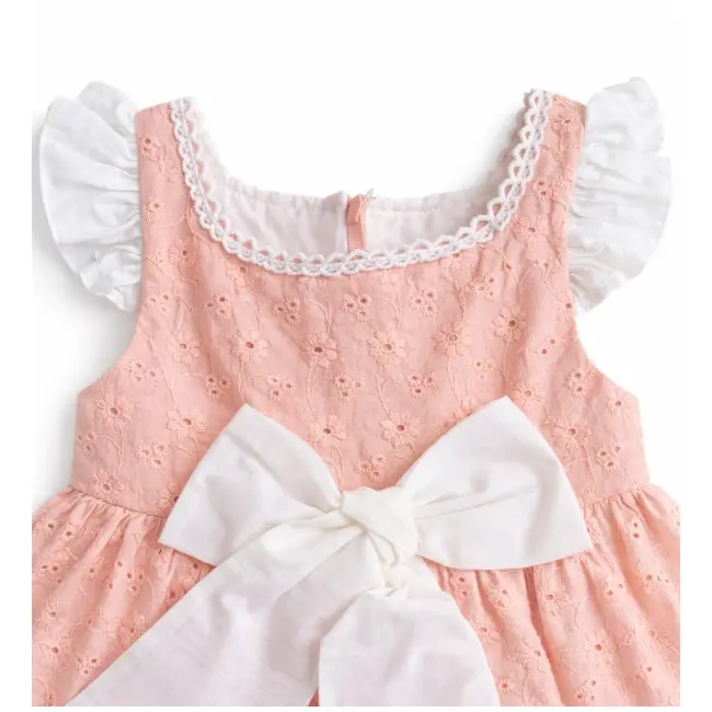 Rochita fetita somon alb eleganta cu fundita broderie dantela premium bebelusi copii trpb0222