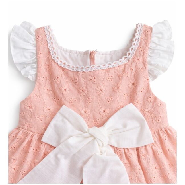 Rochita fetita somon alb eleganta cu fundita broderie dantela premium bebelusi copii trpb0222