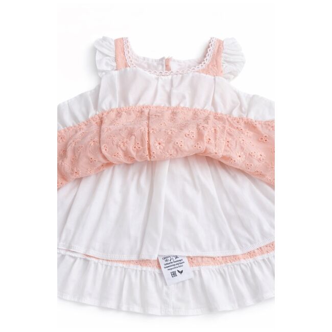 Rochita fetita somon alb eleganta cu fundita broderie dantela premium bebelusi copii trpb0222