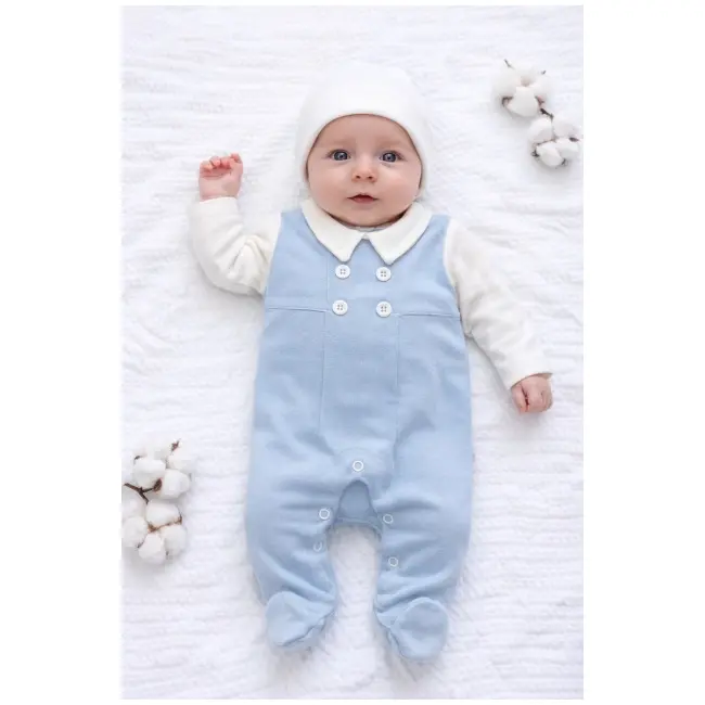 Salopeta bebelusi baiat albastra bumbac eleganta cu guler body integrat trpb0208