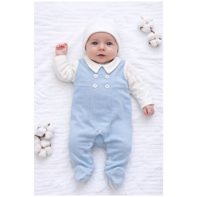 Salopeta bebelusi baiat albastra bumbac eleganta cu guler body integrat trpb0208