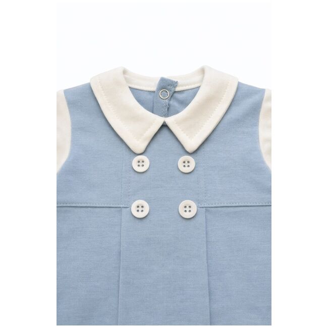 Salopeta bebelusi baiat albastra bumbac eleganta cu guler body integrat trpb0208