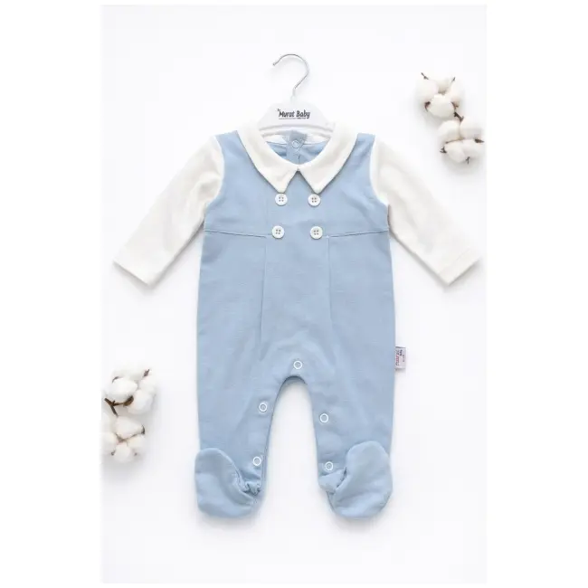 Salopeta bebelusi baiat albastra bumbac eleganta cu guler body integrat trpb0208