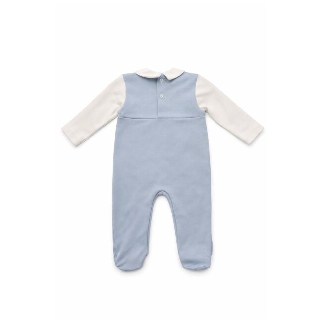 Salopeta bebelusi baiat albastra bumbac eleganta cu guler body integrat trpb0208