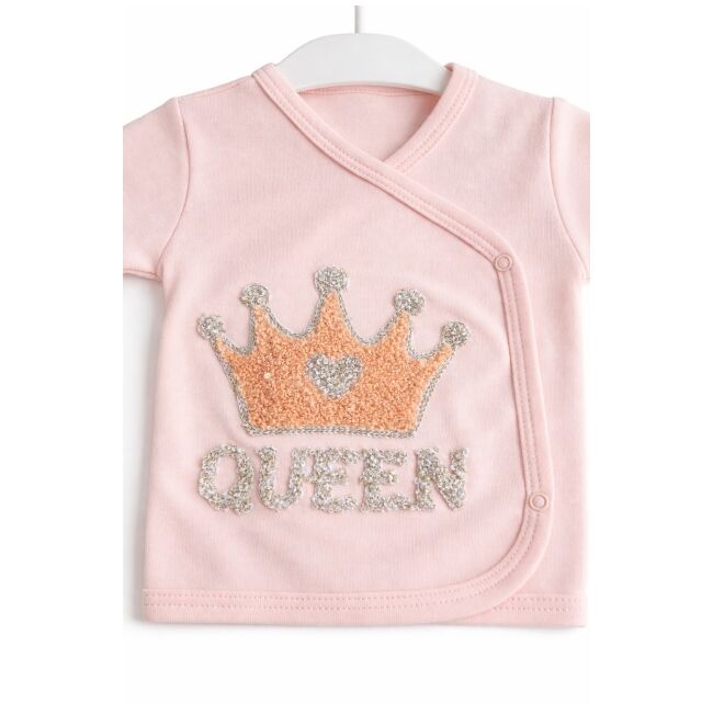Set bebe fetita 5 piese roz queen bumbac bluza petrecuta pantaloni caciula bavetica trpb0217