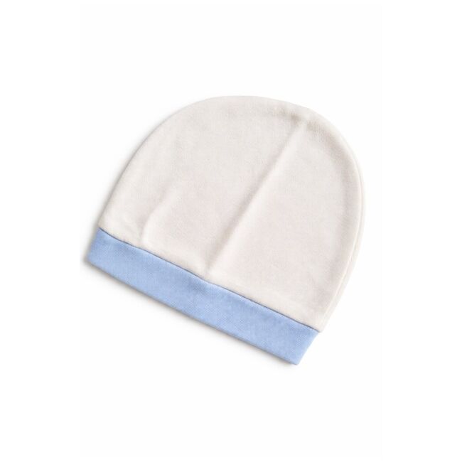 Set nou nascut baiat 5 piese elegant bumbac ivory bleu bluza papion pantaloni caciula trpb0203