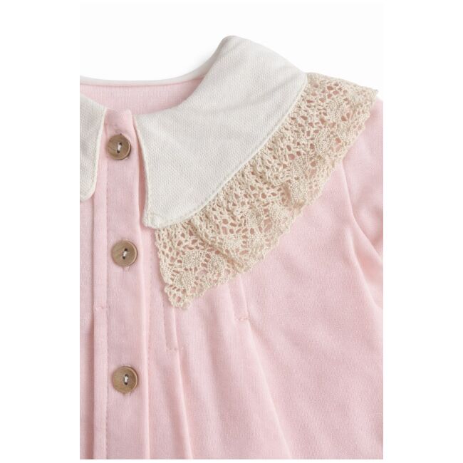 Set nou nascut fetita 3 piese roz bumbac elegant bluza cu dantela pantaloni cu botosei trpb0205