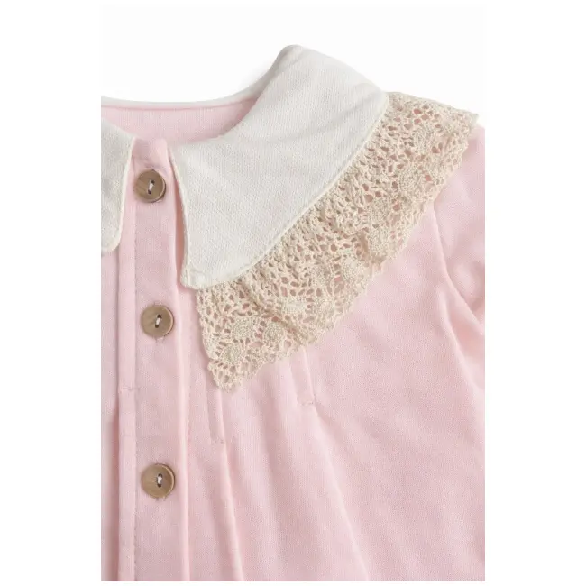 Set nou nascut fetita 3 piese roz bumbac elegant bluza cu dantela pantaloni cu botosei trpb0205