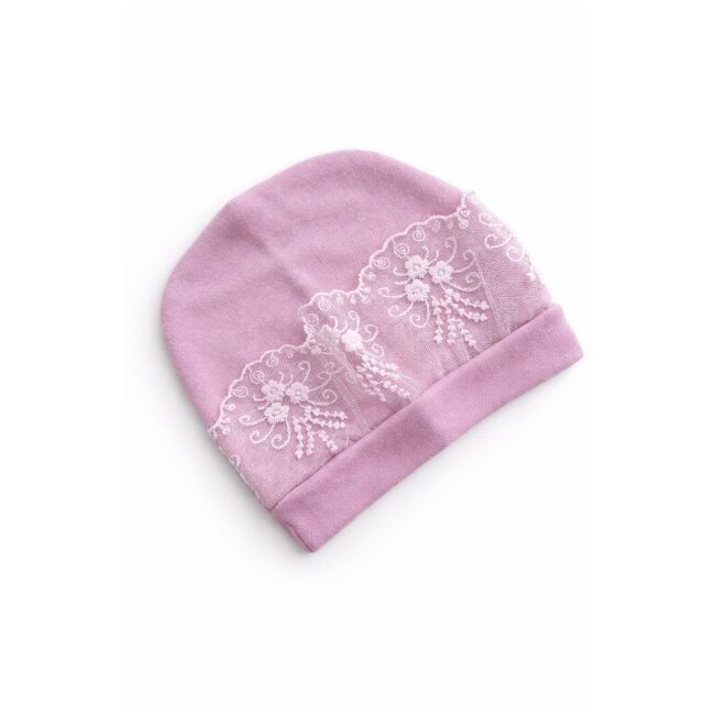 Set nou nascut fetita 5 piese lila bumbac dantela funda bluza pantaloni caciulita trpb0200