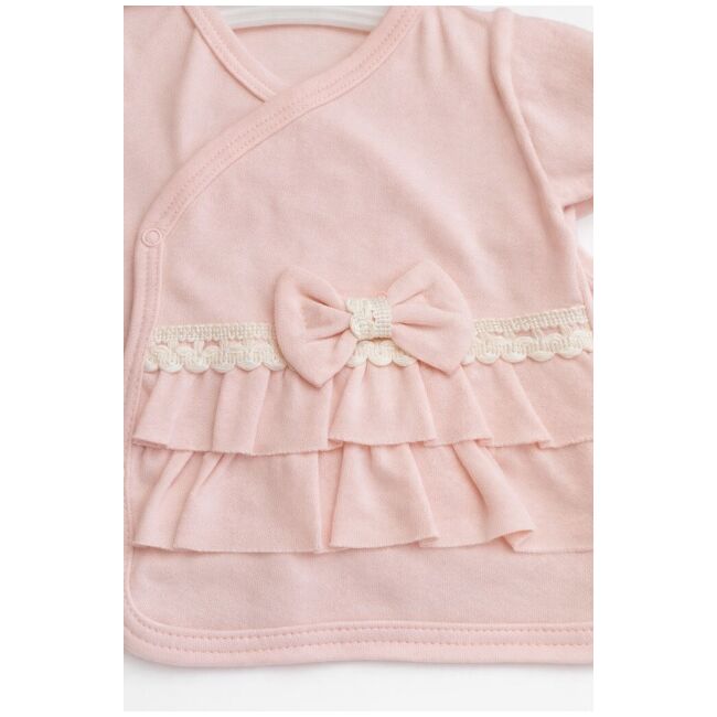 Set nou nascut fetita 5 piese roz bumbac bluza petrecuta pantaloni caciula bavetica trpb0218