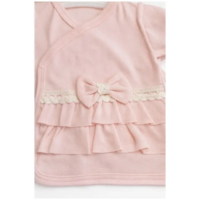 Set nou nascut fetita 5 piese roz bumbac bluza petrecuta pantaloni caciula bavetica trpb0218