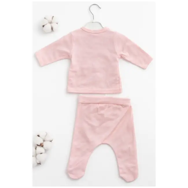 Set nou nascut fetita 5 piese roz bumbac bluza petrecuta pantaloni caciula bavetica trpb0218