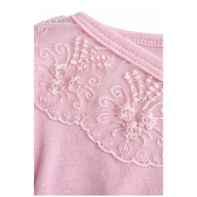 Set nou nascut fetita 5 piese roz bumbac elegant dantela bluza pantaloni caciula baveta trpb0206