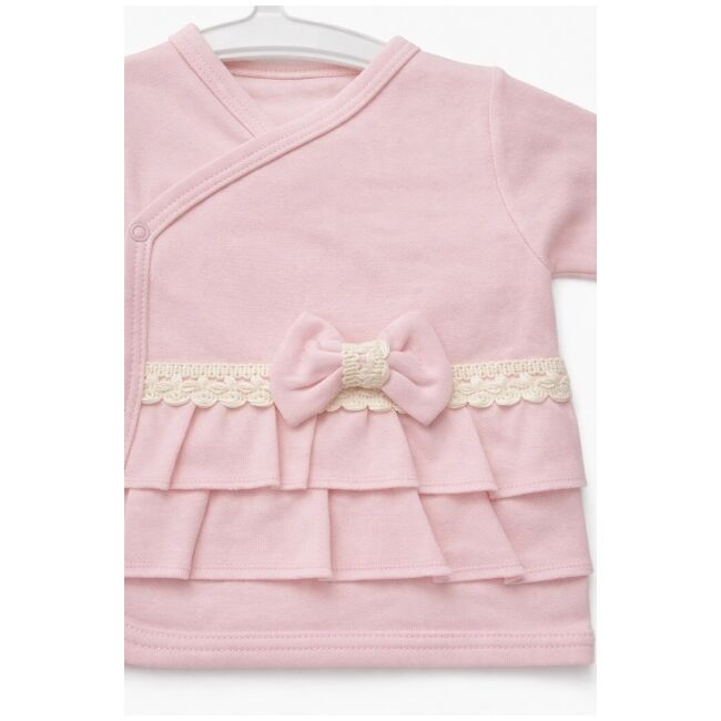 Set nou nascut fetita roz 5 piese bumbac elegant bluza pantaloni caciula baveta trpb0207