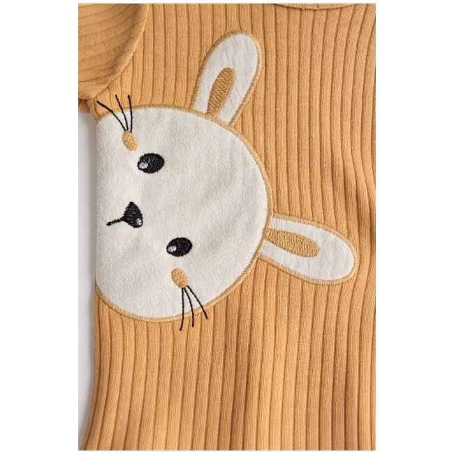 Set nou nascut unisex 3 piese bumbac mustar bluza pantaloni iepuras confort zilnic trpb0201