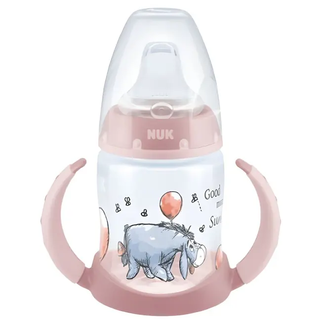 Biberon Nuk First Choice PP 150 ml, Control Temperatura, Tetina Invatare Silicon 6-18 luni, Disney Roz