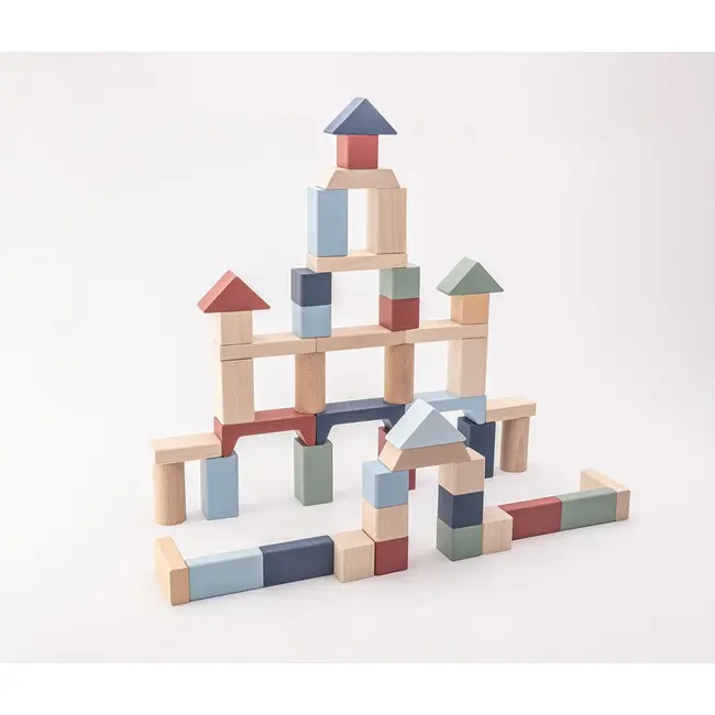 Jucarie din lemn, Cubika, Kit 50 de piese de constructie - Pastel