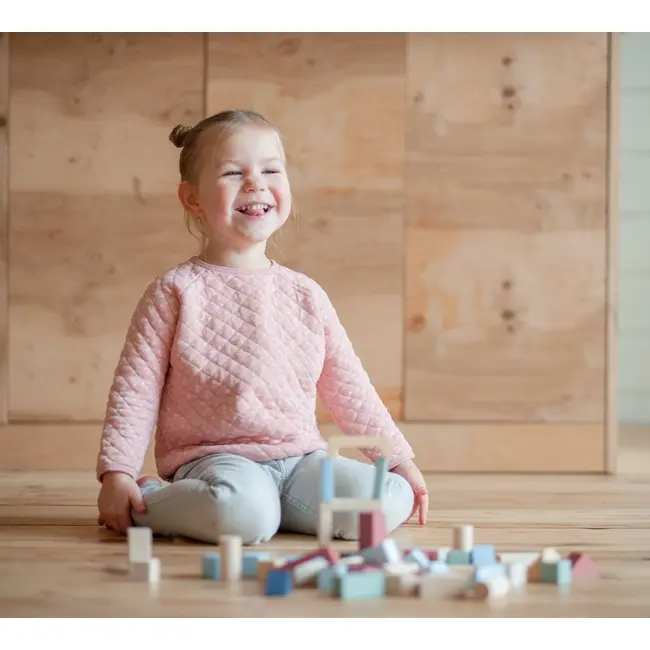 Jucarie din lemn, Cubika, Kit 50 de piese de constructie - Pastel