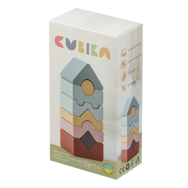 Jucarie din lemn, Cubika, Set constructii Turn 8 piese - Pastel