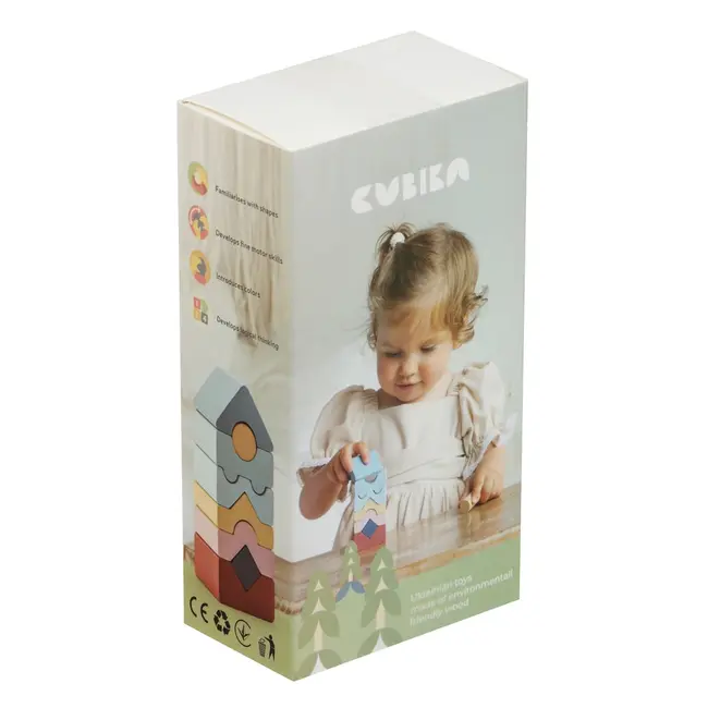 Jucarie din lemn, Cubika, Set constructii Turn 8 piese - Pastel