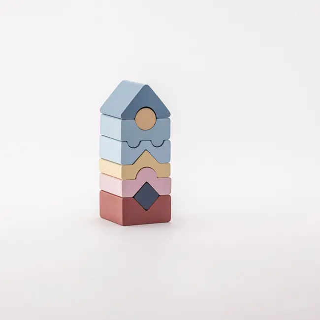 Jucarie din lemn, Cubika, Set constructii Turn 8 piese - Pastel