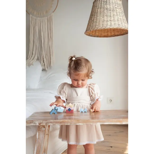 Jucarie din lemn, Cubika, Set constructii Turn 8 piese - Pastel