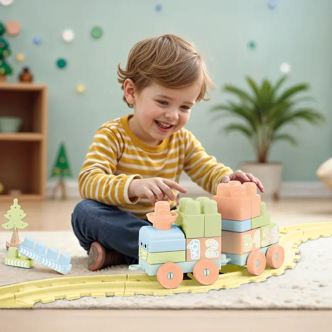Set de constructii cu trenulet - 36 piese (pastel)