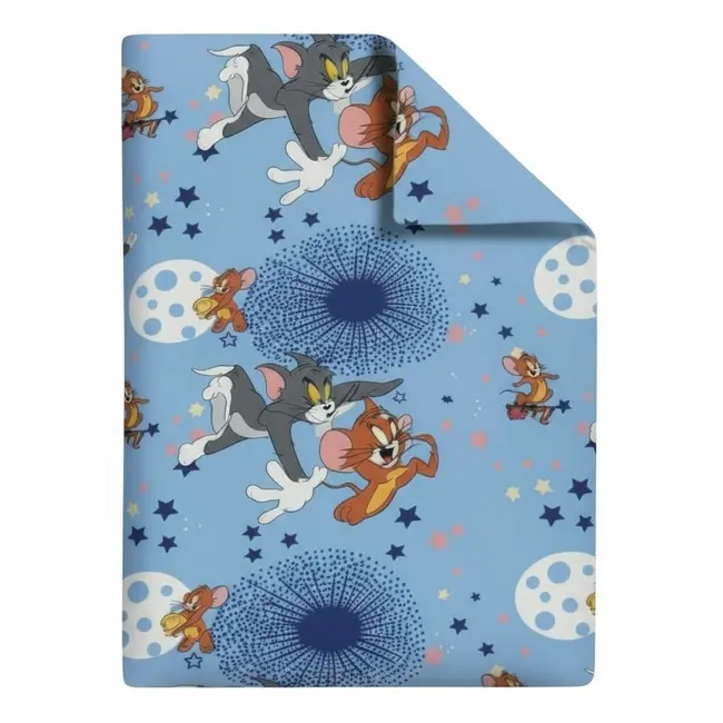 Set complet 7 piese Saltea Safenest 130x60x6 cm, Lenjerie Tom&Jerry Blue 2-6 ani, Protectie Impermeabila, Pilota, Perna - ASC4118
