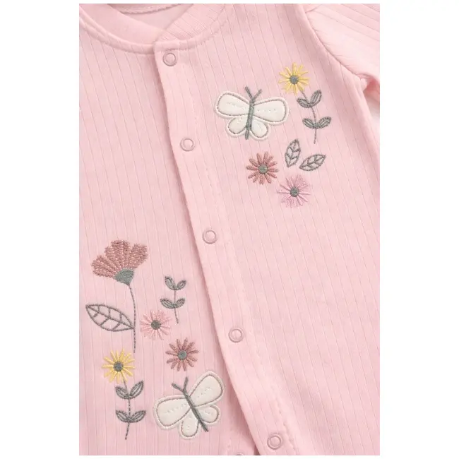 Salopeta bebe fete roz flori brodate fluture bumbac cu bentita tram2202-5