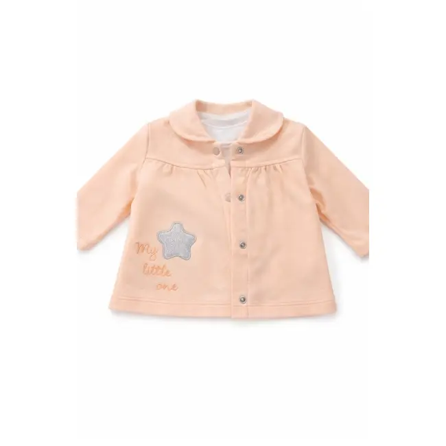 Set bebe fete 3 piese piersica jacheta bluza cu imprimeu si pantaloni tram2202-11