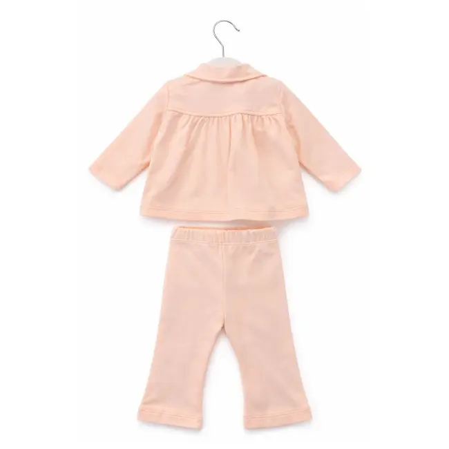 Set bebe fete 3 piese piersica jacheta bluza cu imprimeu si pantaloni tram2202-11