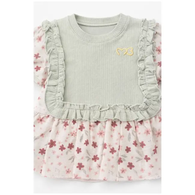 Set fete 2 piese verde pastel bluza cu volane pantaloni rib casual tram2202