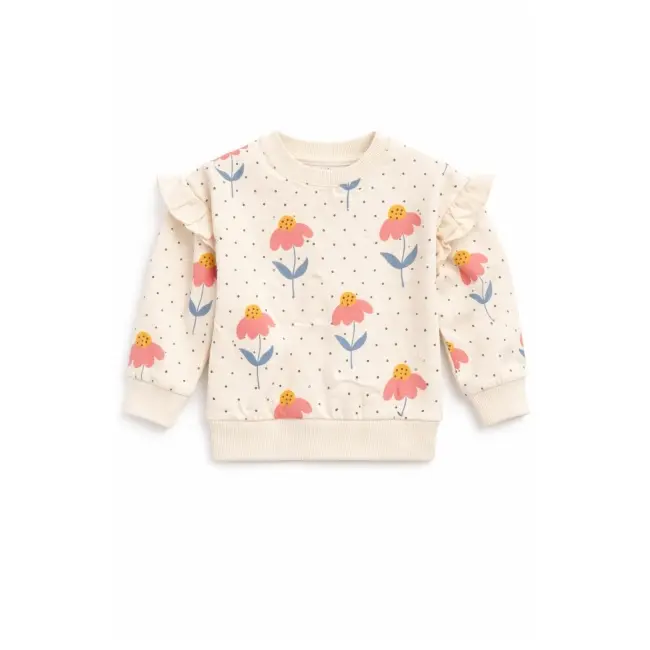 Trening bebe fete 2 piese flori bluza crem volane pantaloni corai tram2202-10