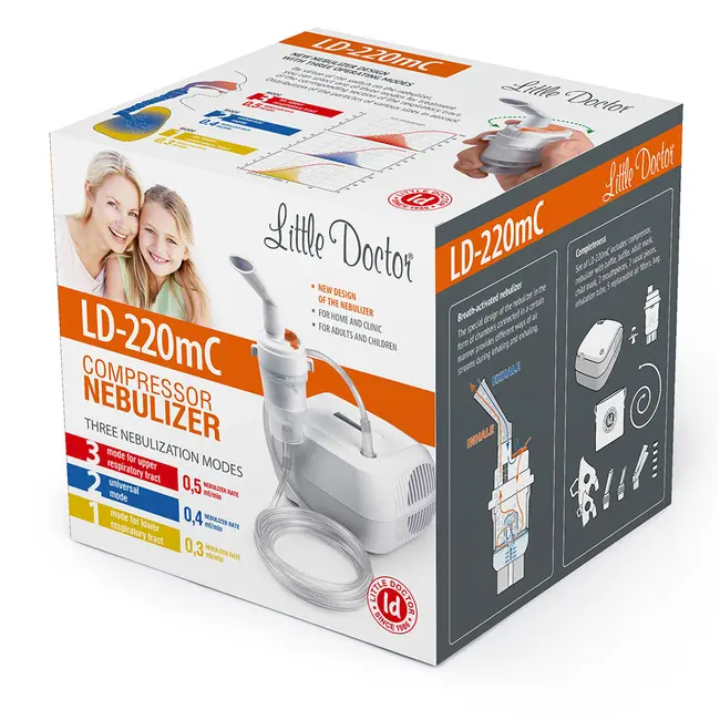 Aparat aerosoli Little Doctor LD-220mC, nebulizator cu compresor, design compact, 3 moduri de nebulizare, masca bebelusi, copii si adulti, Alb BITLD220mC