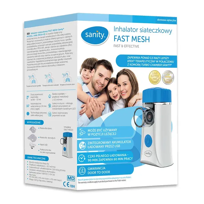 Aparat aerosoli Sanity Fast Mesh, pentru copii si adulti, portabil, capacitate cupa 10 ml, cablu USB, masca copii si adulti, silentios, Alb BITsanityfastmesh