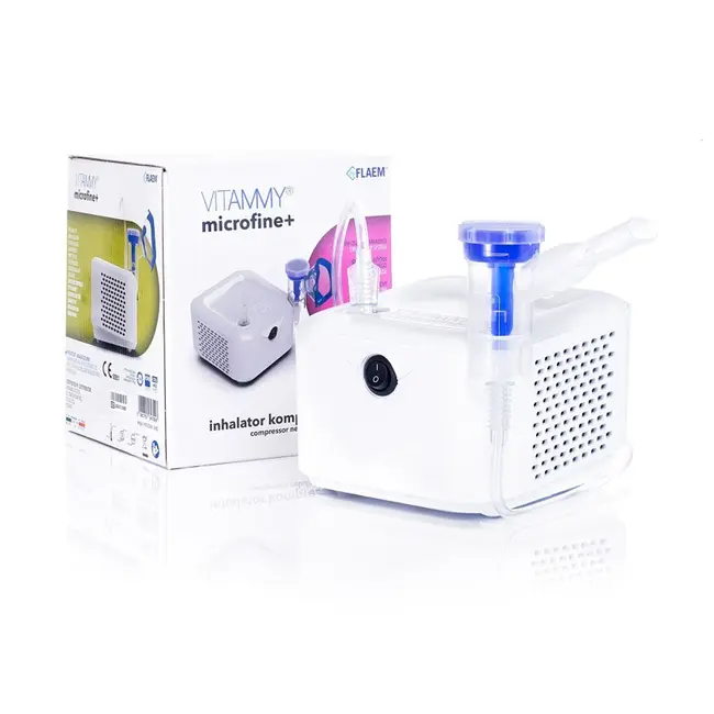 Aparat aerosoli VITAMMY Microfine+ by Flaem, nebulizator cu compresor, utilizare profesionala, masca copii si adulti SoftTouch, fara ftalati si BPA, MMAD 4,48 &mu;m, Alb BITmicrofineplus