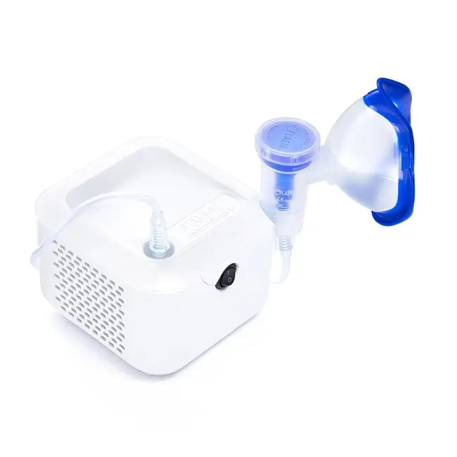 Aparat aerosoli VITAMMY Microfine+ by Flaem, nebulizator cu compresor, utilizare profesionala, masca copii si adulti SoftTouch, fara ftalati si BPA, MMAD 4,48 &mu;m, Alb BITmicrofineplus