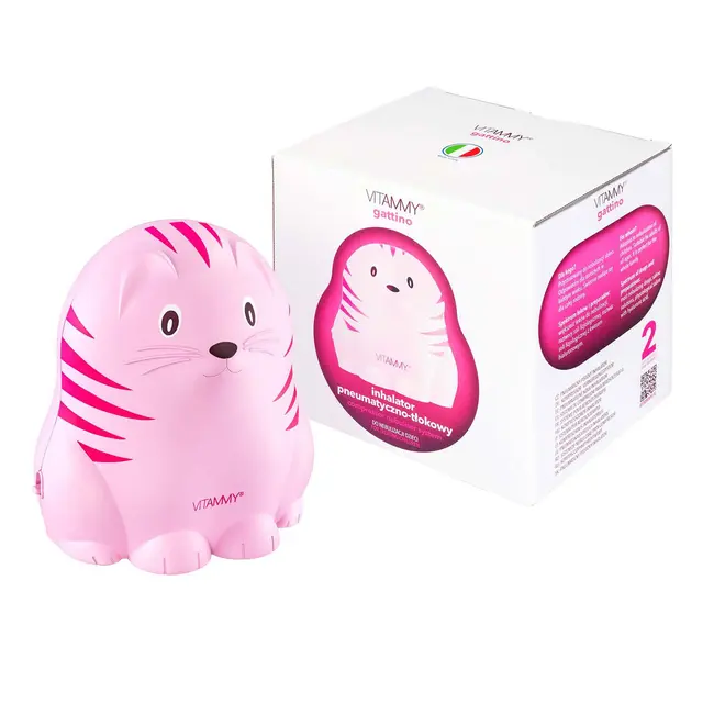 Aparat aerosoli Vitammy Gattino A1503, nebulizator cu compresor, set complet de accesorii, Roz BITgattinoroz