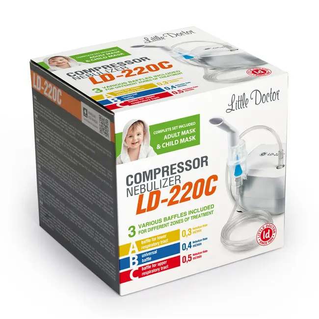 Aparat aerosoli cu compresor Little Doctor LD-220C, 3 dispensere pentru reglarea dimensiunii particulelor, 2 masti BITld220c