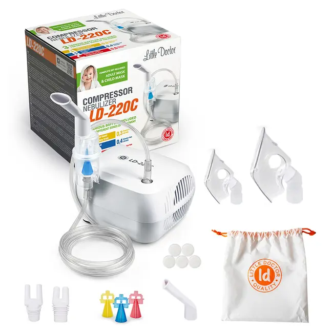 Aparat aerosoli cu compresor Little Doctor LD-220C, 3 dispensere pentru reglarea dimensiunii particulelor, 2 masti BITld220c