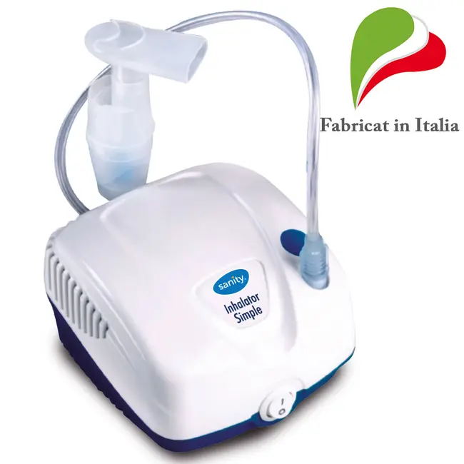 Aparat aerosoli cu compresor Sanity  Inhaler Simple, MMad 2.44 &mu;m, compact si dimensiuni reduse, geanta de transport, alb BITsanitysimpleinhaler