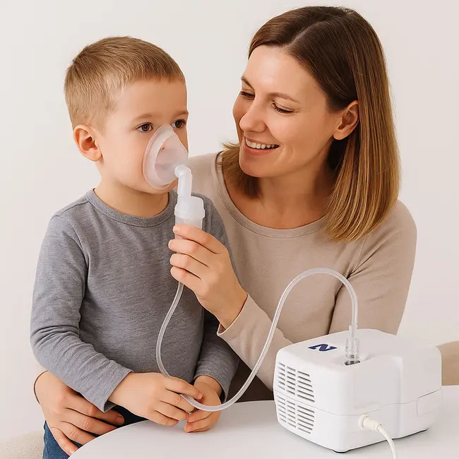 Aparat de aerosoli Novama N, nebulizator cu compresor, functionare continua, sistem de economisire a medicamentului, fabricat fara bisfenol (BPA) si ftalati, masca copii si adulti SoftTouch, mustiuc BITNovamaN